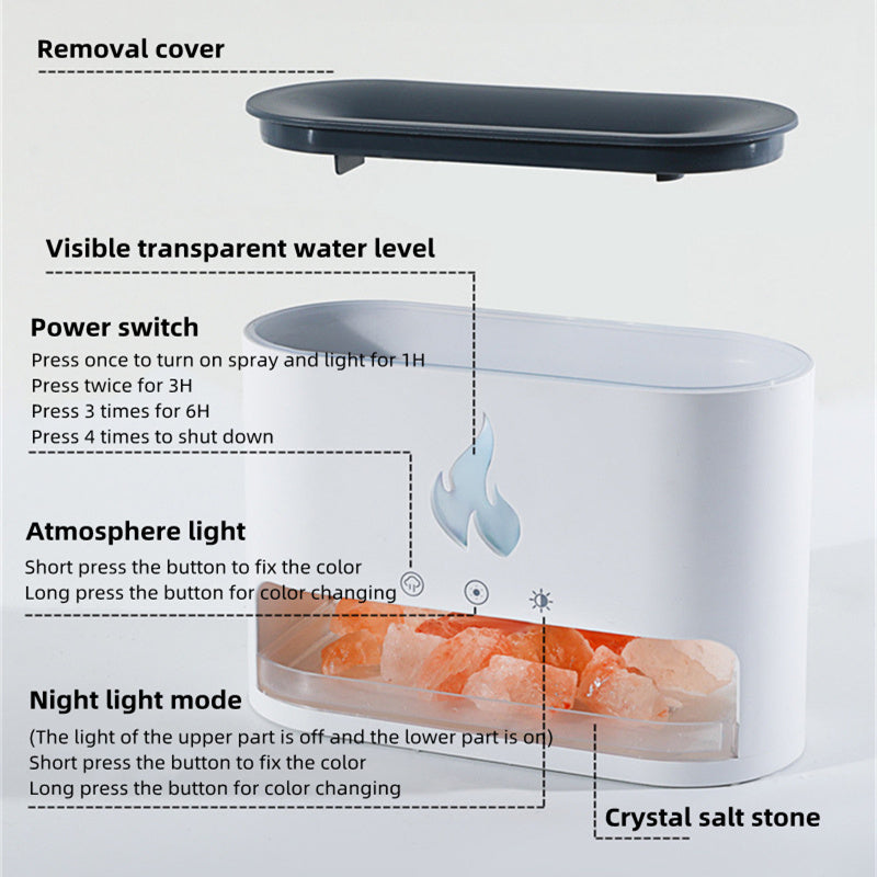 Flame Humidifier & Aromatherapy Lamp – 3D Simulation & Crystal Salt.