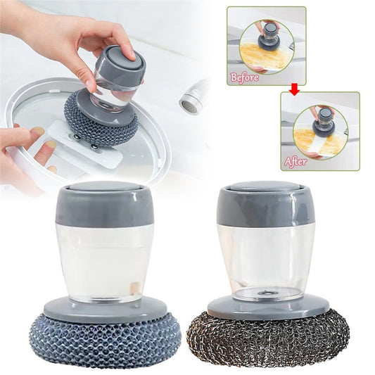 Soap Dispensing Palm Brush – Push-Type Kitchen Cleaner.