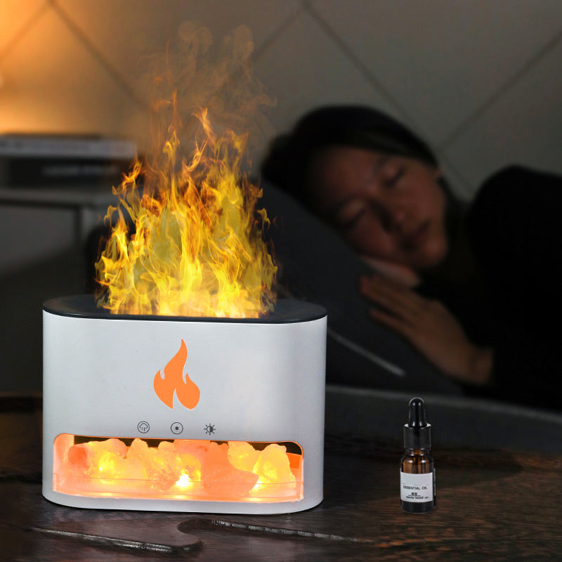 Flame Humidifier & Aromatherapy Lamp – 3D Simulation & Crystal Salt.